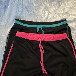 2 Pairs of Black Joggers with Pink and Teal Accents